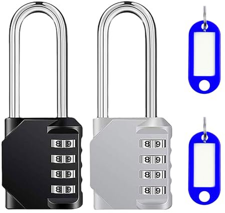 2 lucchetti digitali a combinazione con 2 portachiavi, lucchetto antifurto, lucchetto robusto in metallo, per cuscinetti, armadietti, valigie (nero, argento)
