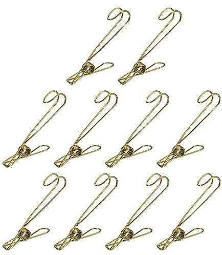 QUARKZMAN 20pcs Épingle Linge avec Crochet INOX Acier Universel suspensions Agrafes pour Blanchisserie Vêtements Affichage Photo Stockage Article (92mm Or)