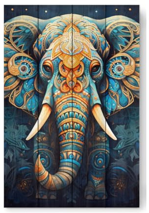 artboxONE Holzbild 60x40 cm Natur Mandala - Animals - Elephhant von Künstler Ibanez Design
