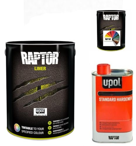 Raptor Liner Lack, alle RAL Farben. 1,1 L (0,75+0,25+0,1) Gebinden Set. 2K Fahrzeug & Transportflächen Beschichtung. Upol. (RAL 8019 Graubraun)