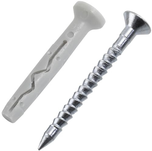 AERZETIX - C73945 - Set di 25 tasselli chiodi/colpire Ø6x40mm + 25 viti a testa fresata Ø4×45mm con flangia - in nylon e metallo - fissaggio in calcestruzzo mattoni materiali pieni perforazione