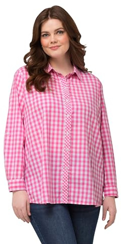 Ulla Popken Chemisier Traditionnel à Carreaux 829431 T-Shirt, Fuchsia, 50-52 Femmes