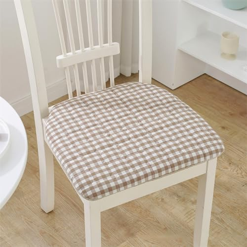 Dazzluxe 2Er-Pack Sitzkissen Für Esszimmerstühle, 43 X 40 cm rutschfeste Küchenstuhlpolster Mit Bändern, Kariertes U-Förmiges Schwamm-Stuhlkissen Für Küche Büro Außenbereich,Braun,4 Pack