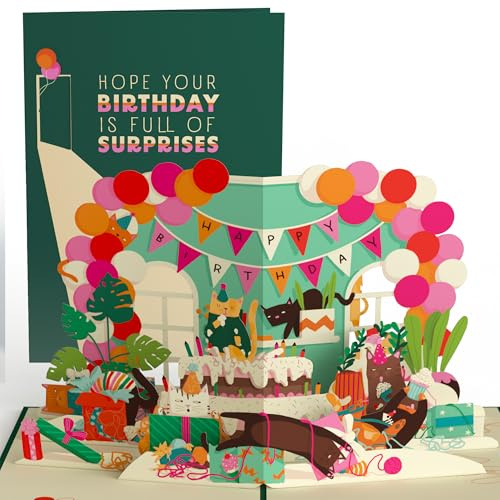 Lovepop® 3D Pop-Up Karte lustige Katzen Geburtstagskarte für Katzenfreunde & Tierliebhaber cat lover card | inkl. Umschlag & Versteckfach für Geld & Gutscheine