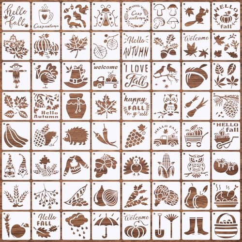 Pochoir de Peinture, 64Pcs Pochoir Réutilisables pour Peinture Automne Citrouille Feuilles Noël Pochoirs Décoration Plastique Pochoirs de Dessin pour Meuble Mur Fenêtre Carte Journal Scrapbooking