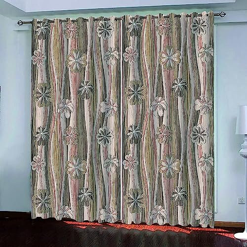 3D Kinderzimmer Verdunkelungsvorhänge Graue Holzmaserung Blumen,3D-Gedruckte Vorhänge Wohnzimmer Bürovorhänge Energiesparende Geräuschreduzierende Kindergardinen - Vorhang Für Das Esszimmer-4X2C9X0E2