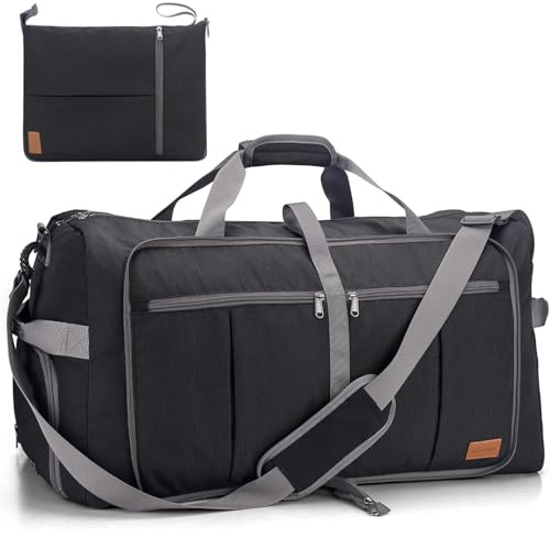 Upeelife Faltbare Reisetasche, Sporttasche, großes Format, Weekendtasche mit Schuhfach, Damen und Herren, UP057, Deep Black, 125L, Modern