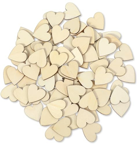 Qianyu 100 Stück Klein Holzherzen Herz Holzscheiben Holzherz Verzierungen Dekoration für DIY Handwerk Basteln Hochzeit Geburtstag Party Gästebuch Beschriften Bilderrahmen Tischdekoration