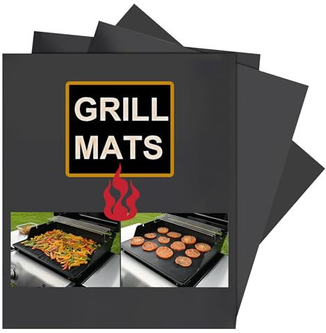 BBQ Grill Mat, Set of 4 Non Stick Barbecue Grill, Reusable Baking Mats for Baking on Gas or Electric Grill, Easy to Clean, Heat Resistant Barbecue Sheets (Black, 40 x 43cm)