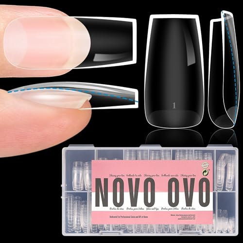 NOVO OVO Extra dicke Nagelspitzen zum Aufdrücken, medium Square soft gel nail tips thick, natürliche Kurve, mittlere, vollständige Abdeckung, künstliche Nägel für Acryl French 14 Größen, 336 Stück