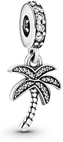 Wedanor Damen Funkelnde Palme baumeln Charm Anhänger für Armband 925 Sterling Silber Geburtsstein Charms Beads passend für Armband