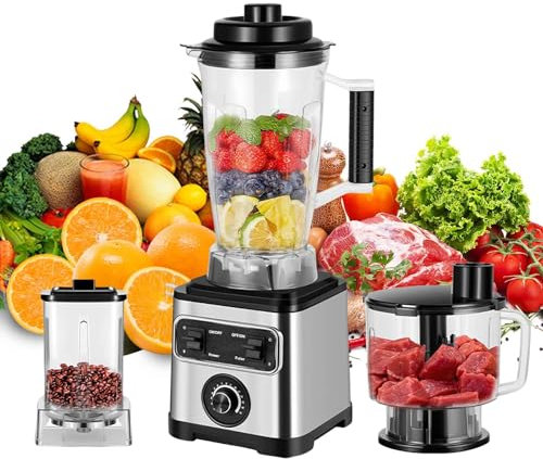 Mixer 3 in 1 mixer ad alte prestazioni, funzione autopulente, frullatore frullato 2200 W, battitore su base contenitore 3L, senza BPA, fornito con lama in acciaio inox a 4 taglienti
