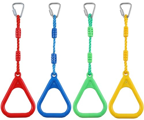 PELLOR 4 Stück Kinder Klettern Ringe, Multifunktions turnringe Kinder für Outdoor Indoor, Trapeze Ringe mit Kunststoff Turnringen Gymnastik Seilringe Gym Rings, Klettergeräte für Garten Schaukel