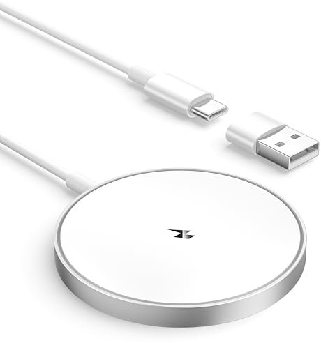 Chargeur Induction iPhone, 15W Mag-Safe Chargeur Magnétique Chargeur iPhone sans Fil Rapide Wireless Charger pour iPhone 17/17 Pro/17 Pro Max/16/15/14/13/12/11/X/SE/XR/AirPods AirPods 3/2/Pro, Blanc