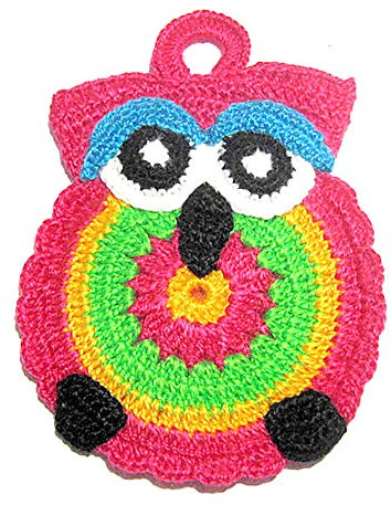 Presina ad uncinetto fucsia a forma di gufetto 13x18.5 cm (26PRS) - Made in Italy