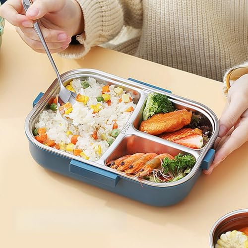 Yosoo Health Gear 1100ml Thermal Lunch Box for Adults & Kids, Stainless Steel Double Layer 3-Compartment Container with Soup Bowl, Chopsticks & Spoon for Work School Picnic