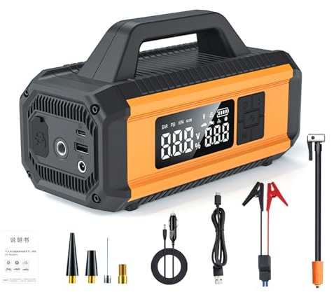 Tragbares Auto-Starthilfegerät mit Luftkompressor, 150 PSI, tragbare Luftpumpe für Autoreifen mit 10000 mAh Akku, Reifenfüller mit großem Digitalbildschirm, LED-Licht für Auto, Fahrrad, Motorrad, Ball