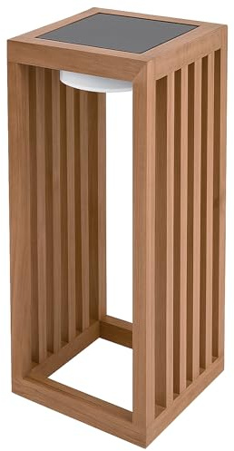 Lanterna solare decorativa LED bianco caldo CHENNAI in legno massello teak H50cm
