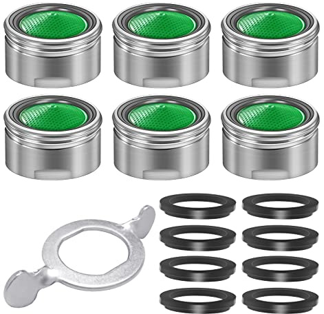Tap Aerator, Tap Filter Nozzle Faucet Aerator Replacement Part with Gasket for Kitchen Bathroom Sink (6, Green) | Water-Saving Anti-Splash Faucet Filter with 8 Seals and 1 Chrome Key