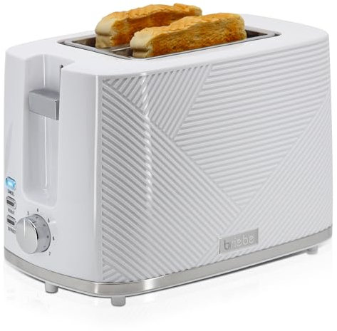 briebe Elegance Tostadora Pan Ranura Ancha, Tostador 2 Rebanadas, 7 Niveles Tostado, Calientapanecillos, Función Cancelar, Recalentar y Descongelar, Bandeja Recogemigas, 870W, Diseño Moderno Blanco