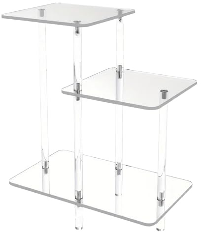 Genérico Mesa Auxiliar De Acrílico Transparente,Mesita Auxiliar Multiusos para Ordenador | Estantería de 3 Niveles Clara para Salón Dormitorio Teléfono