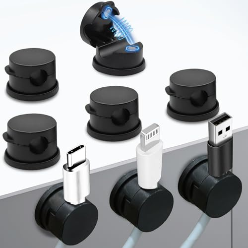 SUPEASY 360° Rotatable Cable Tidy Clips, 8 Pack Magnetic Cable Management, Desk Tidy Wire Holder for Nightstand, Kitchen Appliances, Office Supplies, Phone Cable, Black
