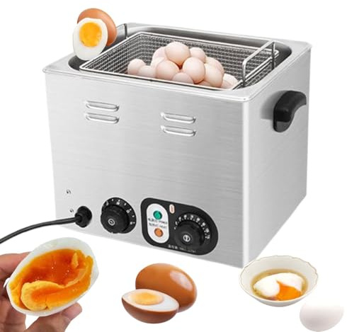 Hervidor de huevos comercial, hervidor de huevos de agua caliente de 2600 W con cesta de malla, hervidor de huevos eléctrico con 60 piezas de gran capacidad, control de temperatura de 30 a 110 °C