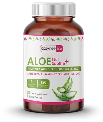 Cosynee Life Aloe Vera Leaf Extract 300mg | 15% Acemannan & Low Aloin | 120 Organic Aloe Fresh Gel Pills/Caps | Herbal Supplement for Skin, Immunity & Detox