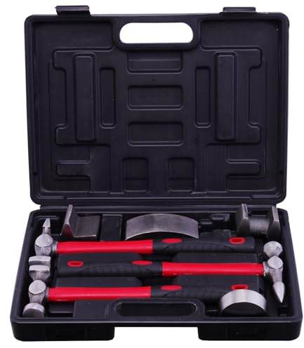 Lot de 7 outils de débosselage - Marteau à tôle - Outil de débosselage de carrosserie - Kit professionnel de réparation pour carrosserie, marteau et poupées - Avec poignées en fibre de verre