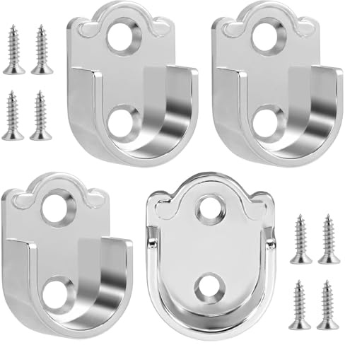 4 PCS Wardrobe Rail Bracket, 25mm Zinc Alloy Wardrobe Pole Brackets | U Shaped Flange Curtain Rail Brackets with 8 Screws for 19mm Shower Rods
