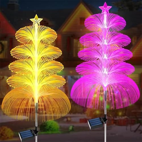 Nordreach 4 Pack 5 Layer Solar Lights Outdoor Garden 7 Colors Changing Jellyfish Lights Stainless Steel Solar Stake Light for Garden Lawn Pathway Yard Landscape Walkway Garden Decorations