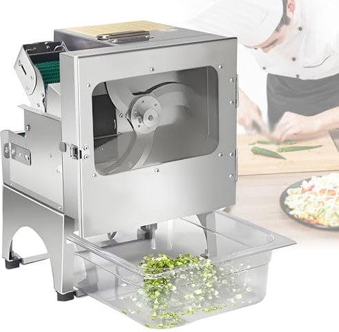 DOZPAL Cortadora eléctrica de Verduras (300 kg/h), cortadora de cebollino Profesional, picadora de cebolletas, Grosor Ajustable de 1,3 a 35 mm, Cinta transportadora extraíble y Lavable
