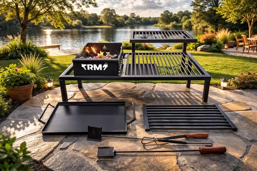 Griglia argentina di lusso con moduli in ferro rimovibili, griglia argentina in ferro, barbecue Parrilla Asado + braciere + strumenti per il fuoco - Dimensioni 61 x 40,6 cm