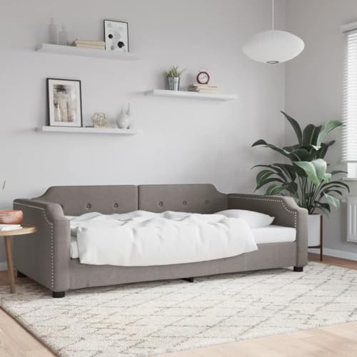 QJBSAVVA Tagesbett 100x200 cm Taupe Stoff Schlafsofa Metall & Massivholz Gestell Daybett für Gäste Wohnzimmer Jugendzimmer Modernes Design