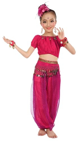 Kinder Bauchtanz Kostüm Set Indische Tanzkleidung Gymnastik Belly Dance Tanzkostüm Faschingskostüme Oberteil + Haremshose Hip Hop Outfit Karneval Kostüme Komplet für Mädchen 4–11 Jahre