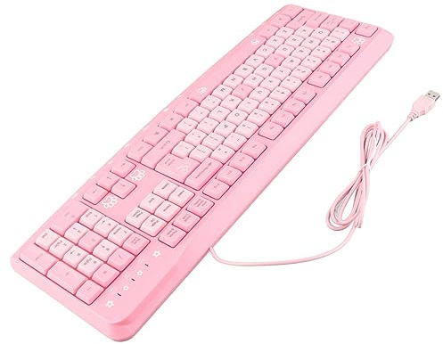 Dioche Clavier Mignon Pas Cher USB Filaire Ultra Fin Clavier Silencieux pour Le Bureau à Domicile Rose – Ergonomique, Durable et Résistant à l'eau (Rose)