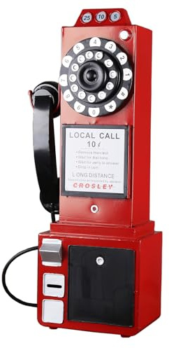 Modelo de cabina telefónica vintage para decoración – Esfera giratoria montada en la pared vintage modelo de teléfono fijo hierro retro montado en la pared, adornos para el hogar, oficina, bar