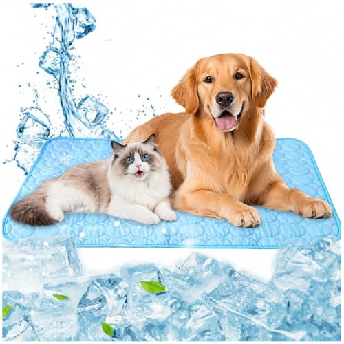 LUNULE Kühlmatte Hunde Groß 100x70cm Selbst kühldecke Hund Hundematte Sommer Kühlkissen hundematte für große Hunde Katzen Waschbares Kühlmatte Katze Faltbar Kühlmatte Zuhause Cooling Mat Dog