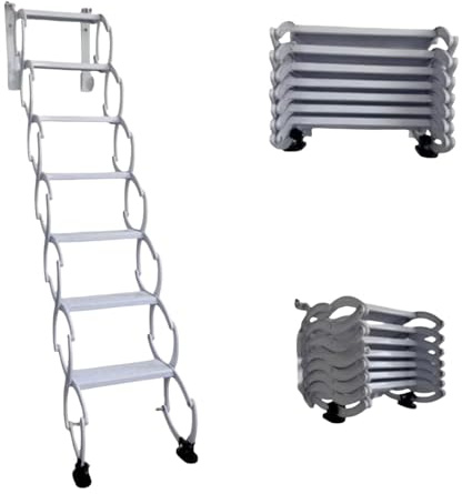 Ausziehbare Dachbodentreppe, wandmontierte Stahltreppe, Tragkraft 300 kg, ausziehbare Dachbodentreppe für Garage, Schuppen, Keller, Dach(H155CM/61IN)