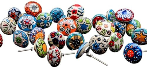 KNOBSWORLD 30 Mix Vintage Look Flower Ceramic Knobs Door Handle Cabinet Drawer Cupboard Pull