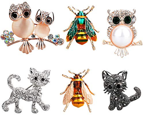 TsunNee Hochzeit Party Kleidung Brosch, Strass Schal Pin, Kostüm Abzeichen, Bumble Bee Cat Brosch, 6 Stück