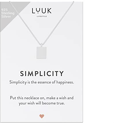 LUUK LIFESTYLE 925 silverhalsband i rostfritt stål med kvadrathänge och ett inspirerande SIMPLICITY-kort, lyckoamulett, vänskapsgåva, personlig present, smycke, silver