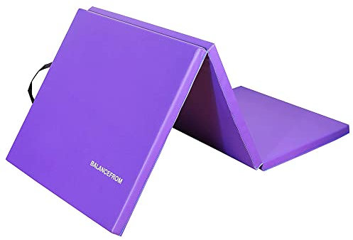 BalanceFrom 6x2 Feet 3-Panel Folding Gymnastics Mat – 1.5-Inch Thick Pad with Vinyl Surface and Carrying Handles for Tumbling, Yoga, Pilates, Home Workouts, and Martial Arts