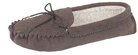 Mokkers Mens Leather Suede Slippers Warm Lined Moccasin Suede Sole Shoes Size - Taupe - UK 11