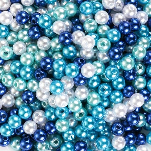 Naler Perlen zum Auffädeln 500 Stück Glasperlen Blau Ø 6 mm | Perlen Basteln Beads für DIY Schmuckherstellung Mehrfabige Kunstperle für Armbänder Halsketten Hochzeitsdeko Vasenfüllung