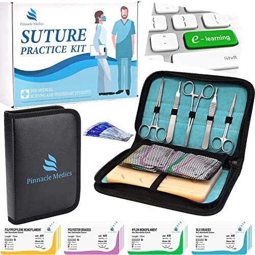 Kit Suture | Strumenti per Allenamento Chirurgico | Cuscinetto Per Sutura Di Silicone | 24 Pratica Sutura Chirurgica | Regalo per Studenti di Medicina, Veterinari e Dentisti | Video Corso di Sutura