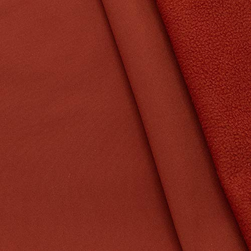 STOFFKONTOR Softshell Fleece Stoff Meterware, Wasserabweisender Softshell-Stoff mit Fleece zum Nähen - Rost-Rot