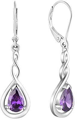 Starnny Unendlichkeit Ohrringe Silber 925 hängend Creolen Baumeln Damen mit Februar Geburtsstein Amethyst Farbe 3A Zirkonia für Frauen