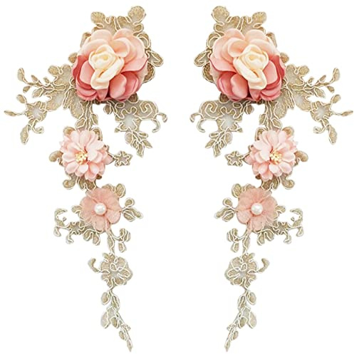 GORGECRAFT 2 PZ Toppe Ricamate Ferro 3D Pizzo Applique Cucire su Fiore Perline Toppe Ricamo Motivo Floreale Perline Pizzo Tessuto Perla Appliques per Vestiti Abito