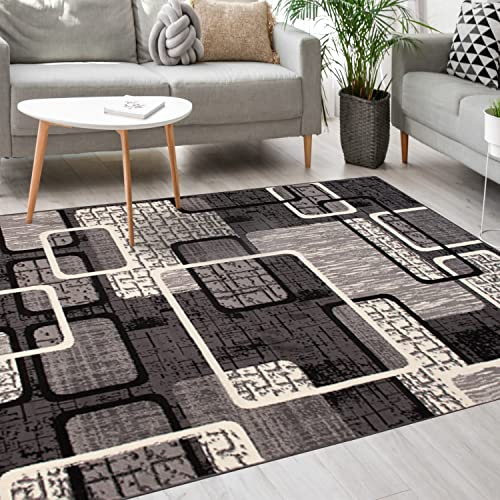 Mazovia Teppich Wohnzimmer 140x200cm Anthrazit Grau Geometrisch 90er-Retro | Teppich für Schlafzimmer Büro Esszimmer Weich Pflegeleicht Fußbodenheizungsgeeignet Reinigungsmittelbeständig Kurzflor